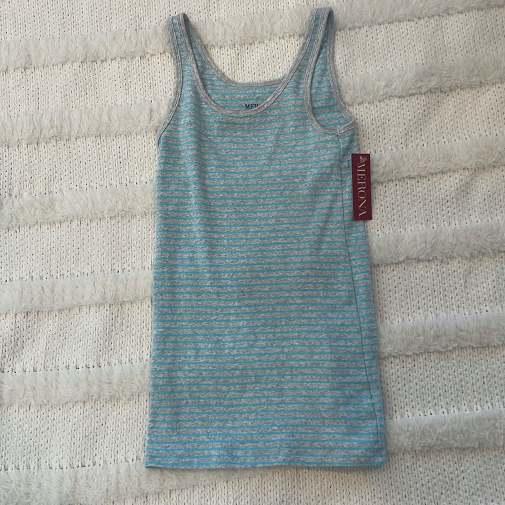 Merona sleeveless tank top striped gray turquoise cotton stretch women’s size S